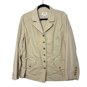 Talbots Jacket Women 20W Beige Cotton Blend khaki Utility Blazer Classic vintage